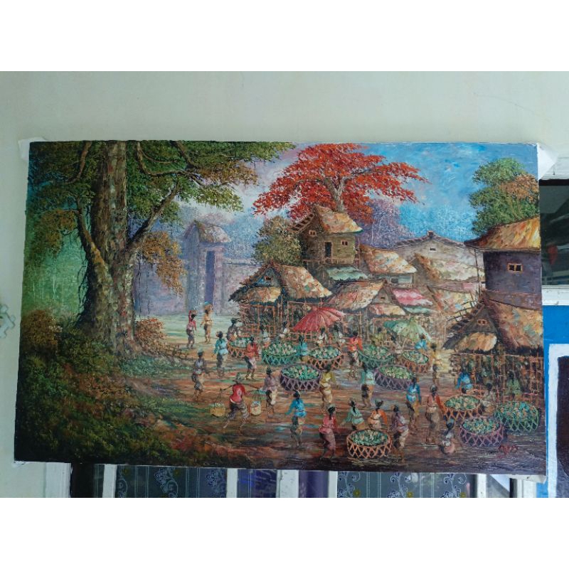 Lukisan pasar tradisional texture modern