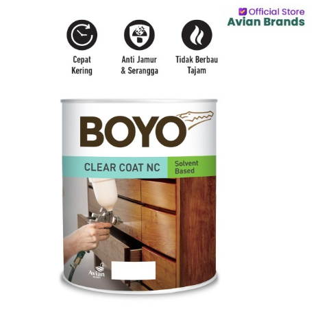 CAT VERNIS PERNIS KAYU BOYO CLEAR COAT 1LITER NC GLOSS DAN DOFF mebel perabot pintu kusen jendela