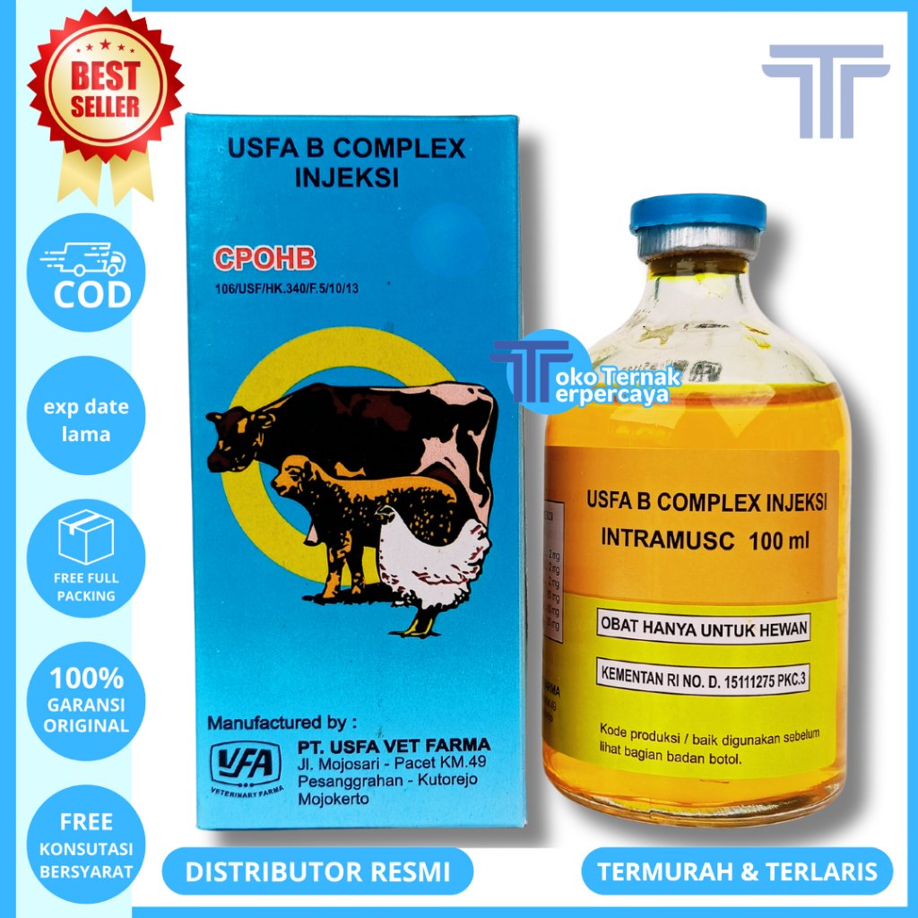 USFA B COMPLEX INJ 100ML- Vitamin B Kompleks Hewan - Vitamin B Complex Hewan - Vitamin B Complex Sap