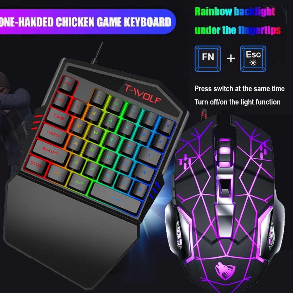 Langsung Beliii Keyboard Hp Android Game Hp Single Hand Gaming RGB Keyboard Dan Mouse PUBG Keyboard 