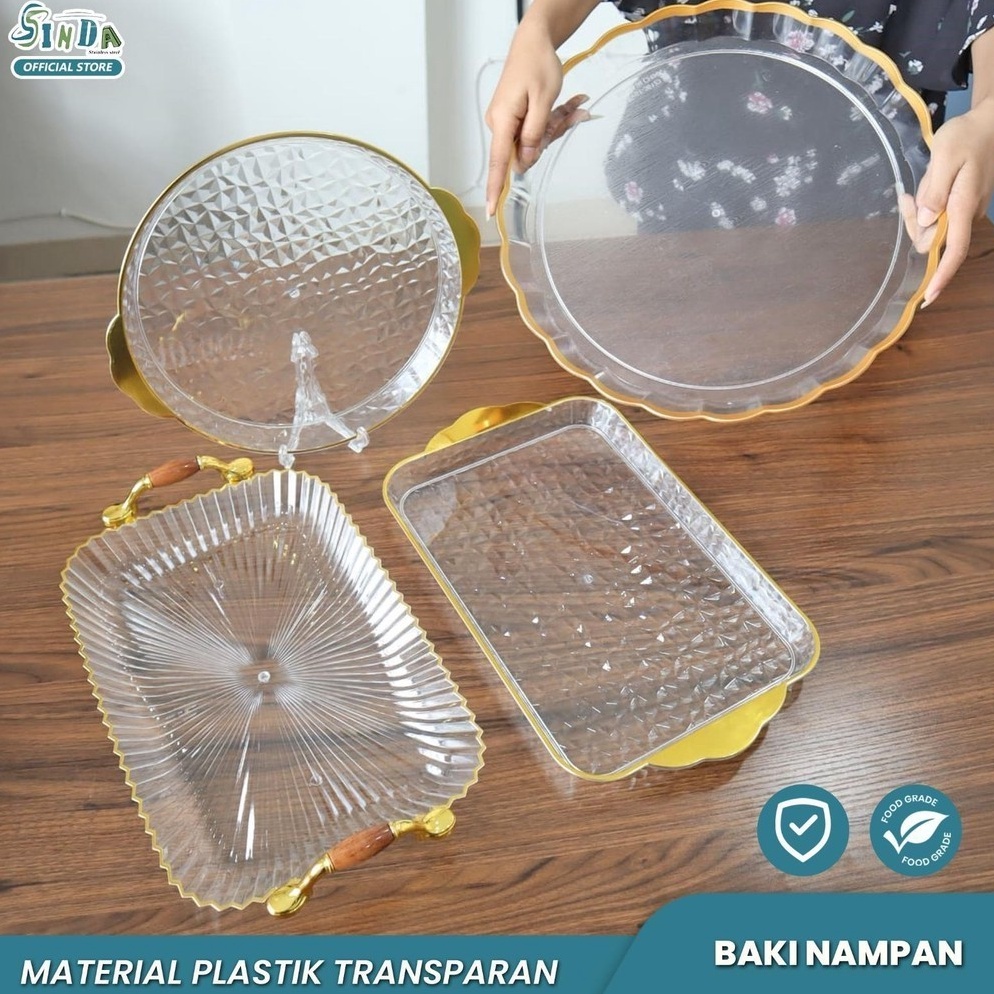 Lagi Tren SINDA Baki Nampan Transparan Bulat kristal Plastik  Luxury Tray  Dekorasi Tray  Snack Frui