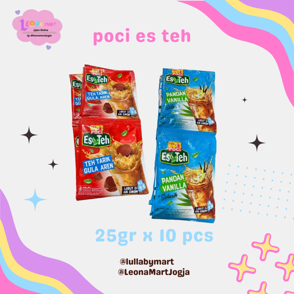 

Poci es teh pandan vanila + selasih dan teh tarik gula aren 24g x 10pcs