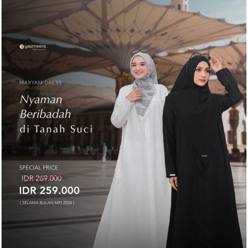 Maryam Dress By Yasmeera Gamis Haji Umroh Warna Hitam dan Putih Bahan Arabian Crepe