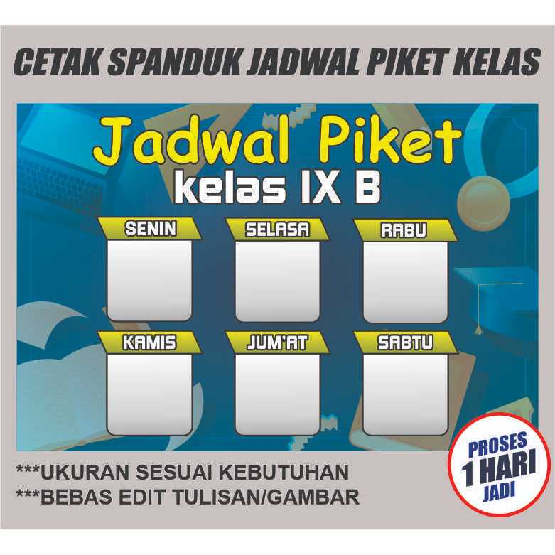 Banner Spanduk Jadwal Piket Kelas Costum Bebas Gambar dan Warna