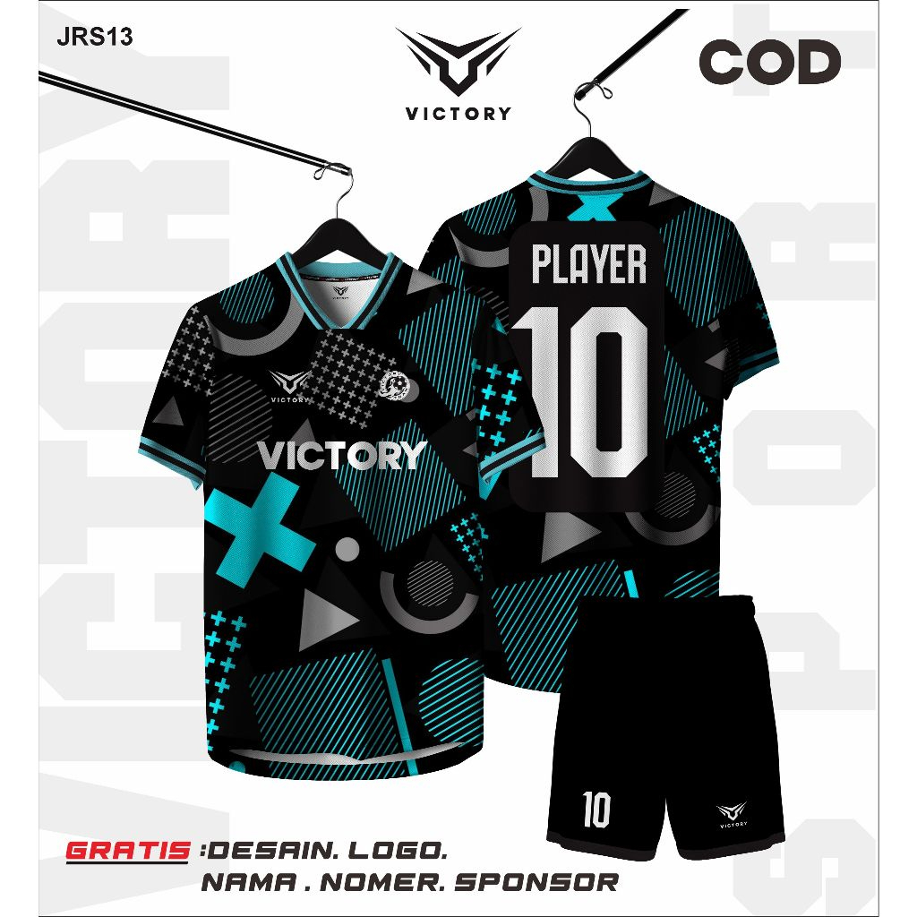 JERSEY FUTSAL FULL PRINTING HITAM CUSTOM NAMA NOMER PUNGGUNG MOTIF HITAM BIRU LINGKARAN KOTAK