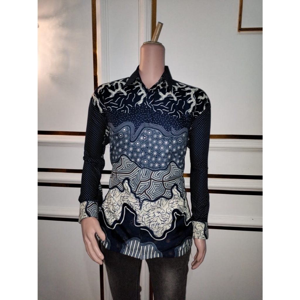 BAJU BATIK PRIA BATIK KEMEJA BATIK PRIA BATIK PEKALONGAN LENGAN PANJANG NAVY