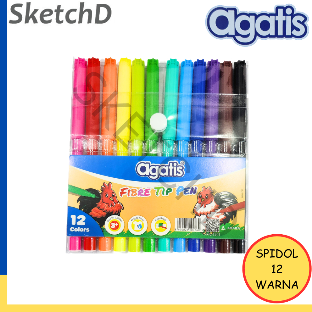 

Spidol jari kecil 12 Warna Agatis Fibre Tip Color Pen Marker