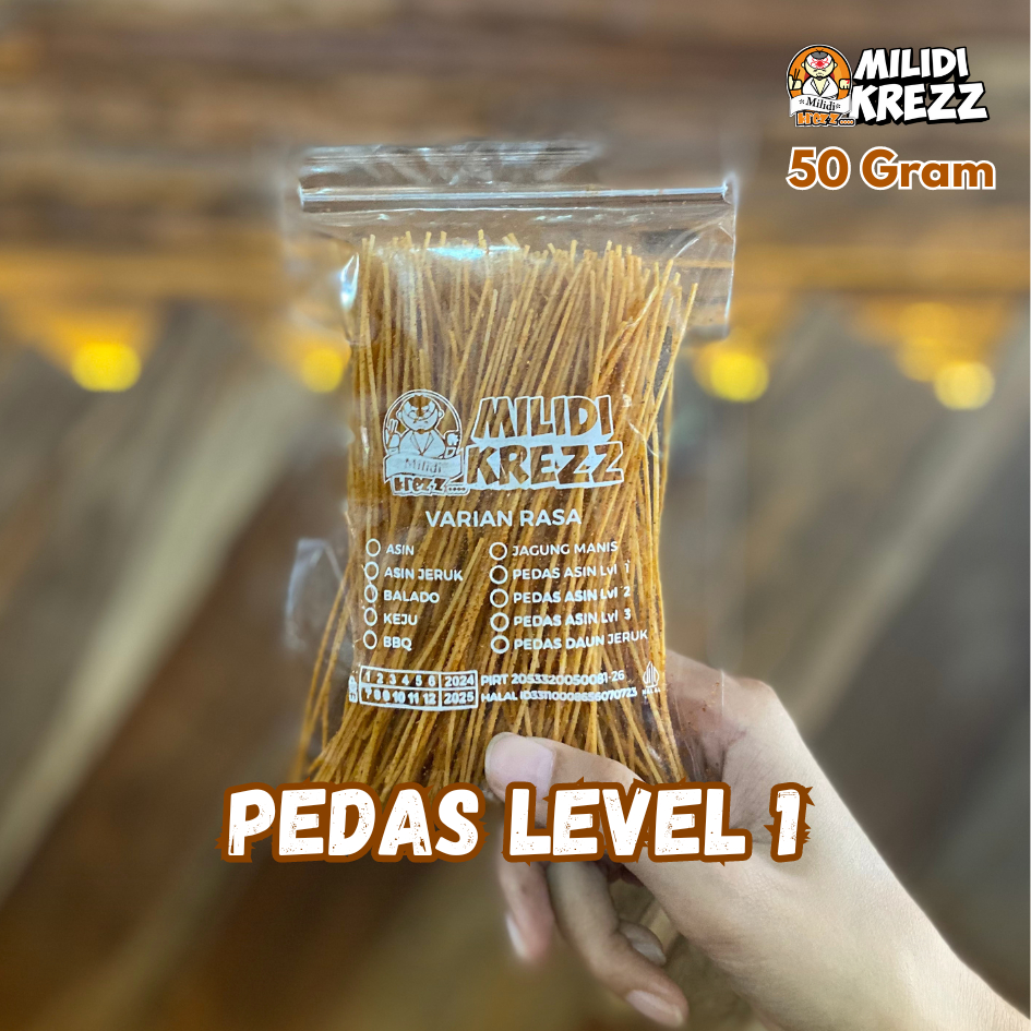 

Mie Lidi Milidikrezz 50gr Pedas Level 1 Cemilan Pedas