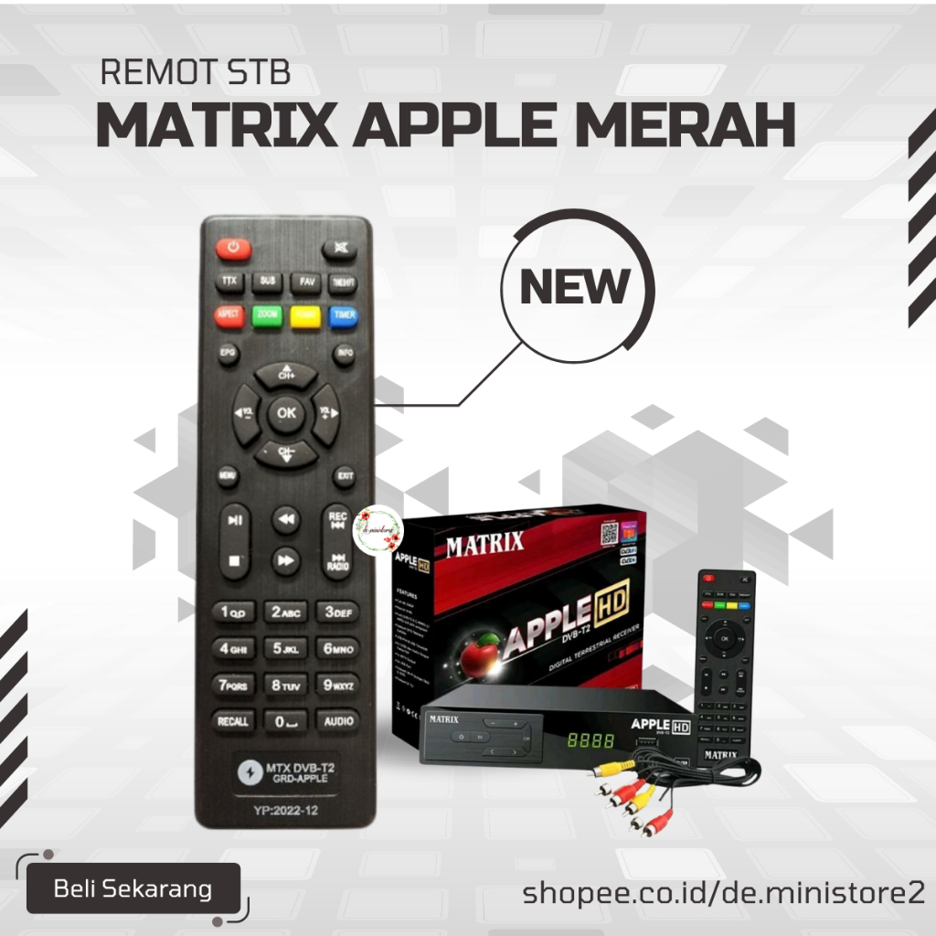 Remot STB Matrix Apple HD Termurah Set baterai / Remote Set Top Box Matrix Apple Merah