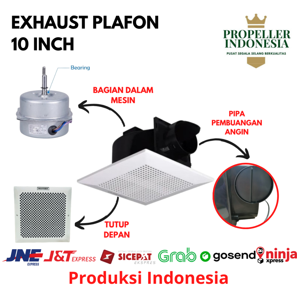 Exhaust Fan Plafon 10 Inchi Kipas Plafon 10 Inch Kipas Blower Hexos Angin Hisap Kipas Kamar Mandi Da