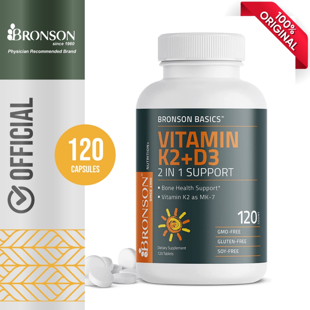 Bronson K2 D3 | Bronson Vitamin K2 D3 5000 IU | 120 tabs | Bronson D3 K2 Bone & Health Support