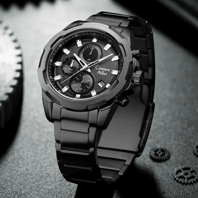 Jam Tangan Pria CRISTIANO AILLEN CA8888 Rantai Black Chrono & Date aktif Original