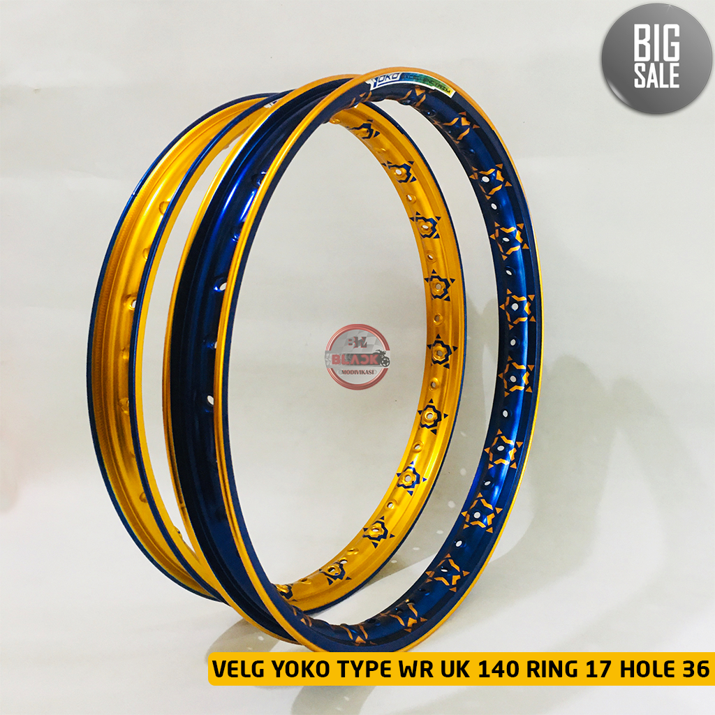 Velg YOKO Type WR UK 140 RING 17 Hole Lubang 36 Twotone Gold Sun Star & Blue Sun Star / Harga Satuan