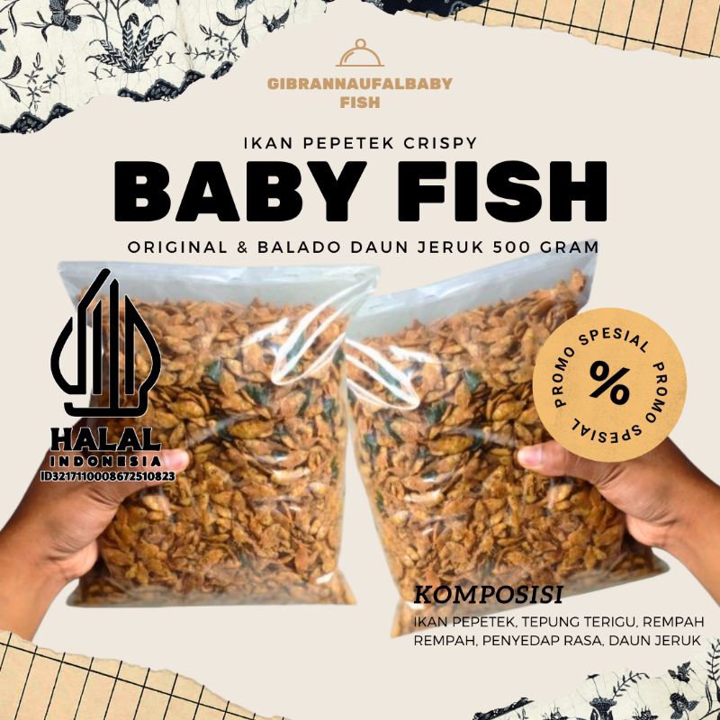 

Baby fish Ikan pepetek crispy original & balado pedas 500 gram gurih & renyah daun jeruk