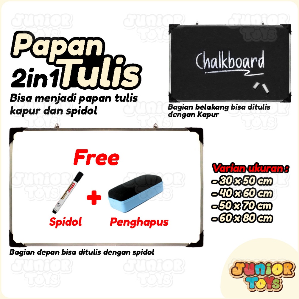 

Papan Tulis Whiteboard 2in1 Multi Fungsi Bagian Belakang Bisa Menulis Kapur Bonus Free Spidol Dan Penghapus Murah