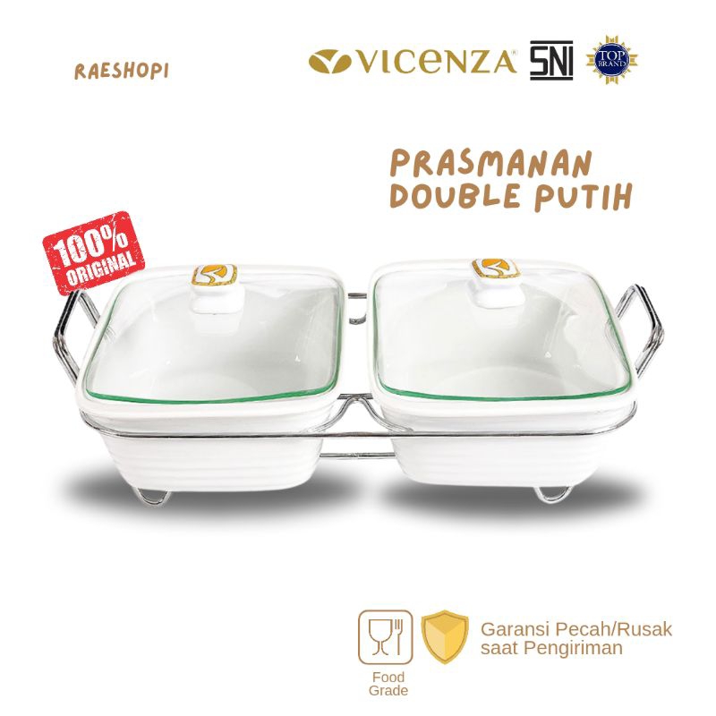Vicenza Prasmanan Makanan Double Putih dengan Tutup Kaca dan Rak W755