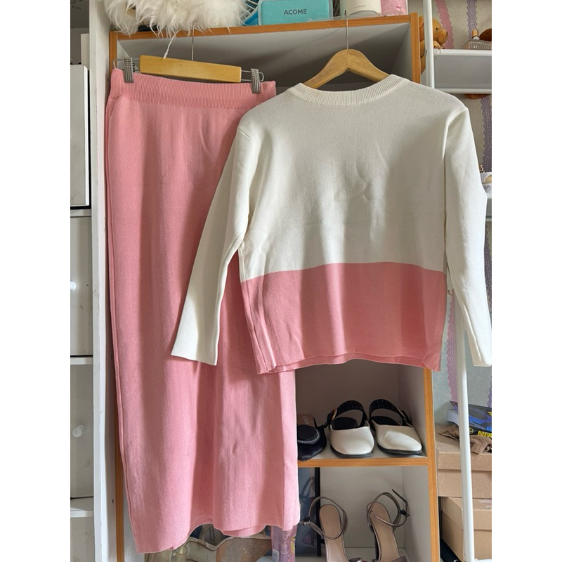 Cindy Set stelan rajut knit Rok skirt two tone premium import bangkok bkk