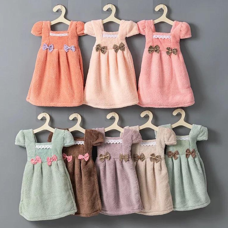 Harga TERMURAAH Kain lap tangan gantung 2 Pita Model Baju Free Hanger Lap Dapur Microfiber Lembut