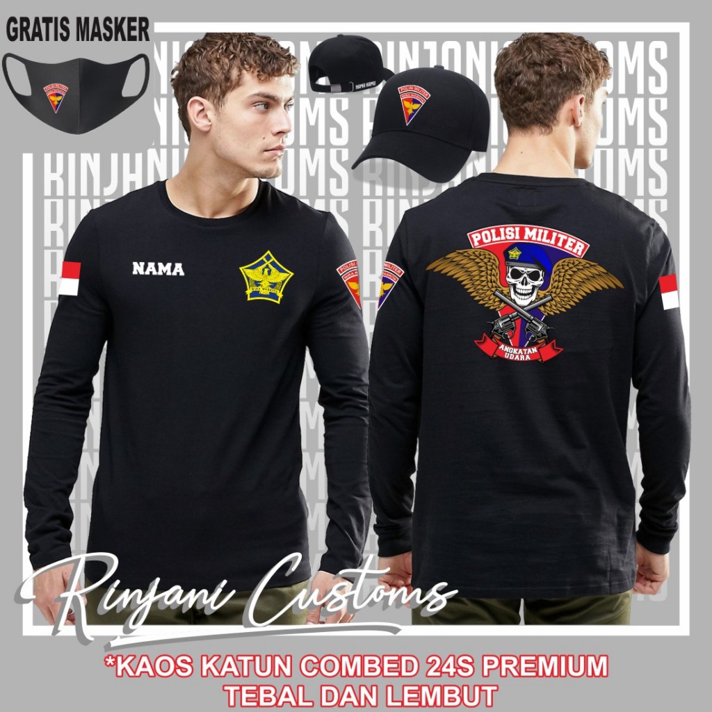 KAOS POLISI MILITER ANGKATAN UDARA GRATIS NAMA DAN MASKER - KAOS POMAU TNI AU