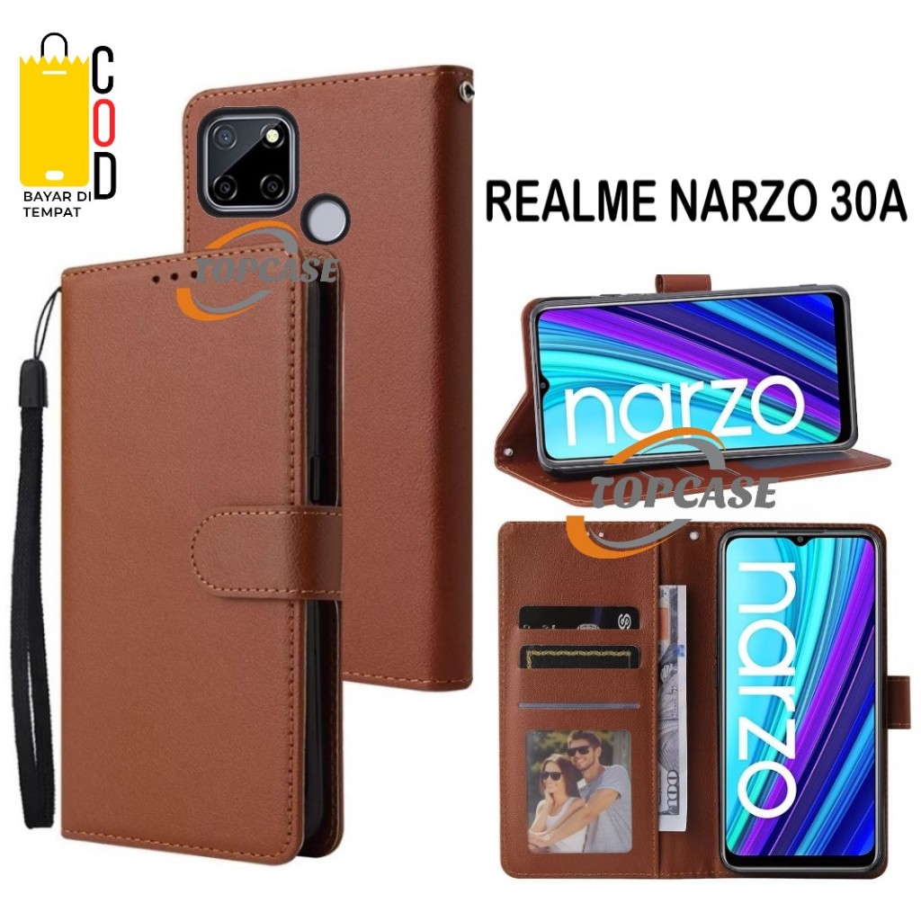 REALME NARZO 30A FLIP CASE KULIT CASING DOMPET WALLET FLIP LEATHER CASE UNTUK REALME NARZO 30A