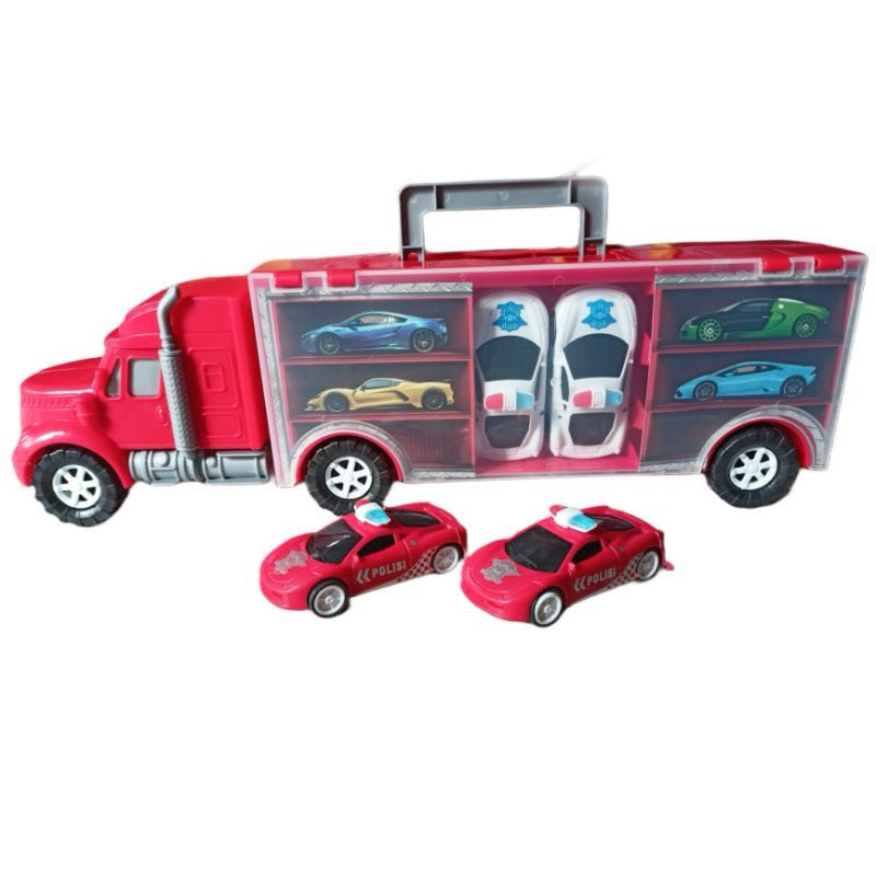Mainan Anak Mobil Truck Carrying Truck Kontener yn4 Isi 2 Mobil Kecil