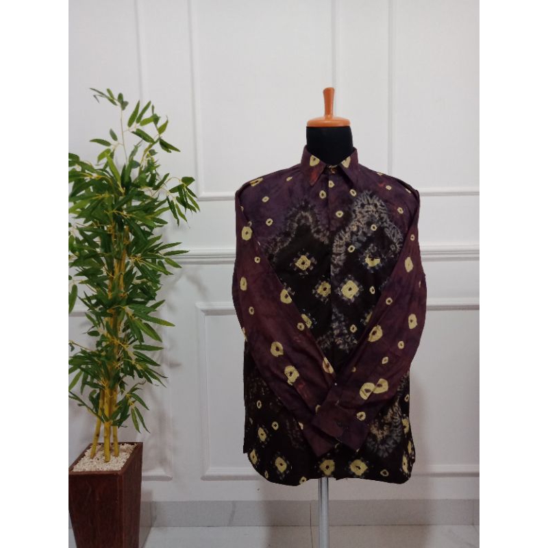 Kemeja Jumputan Lengan Panjang Hem Pria Batik Jemputan Katun Handmade