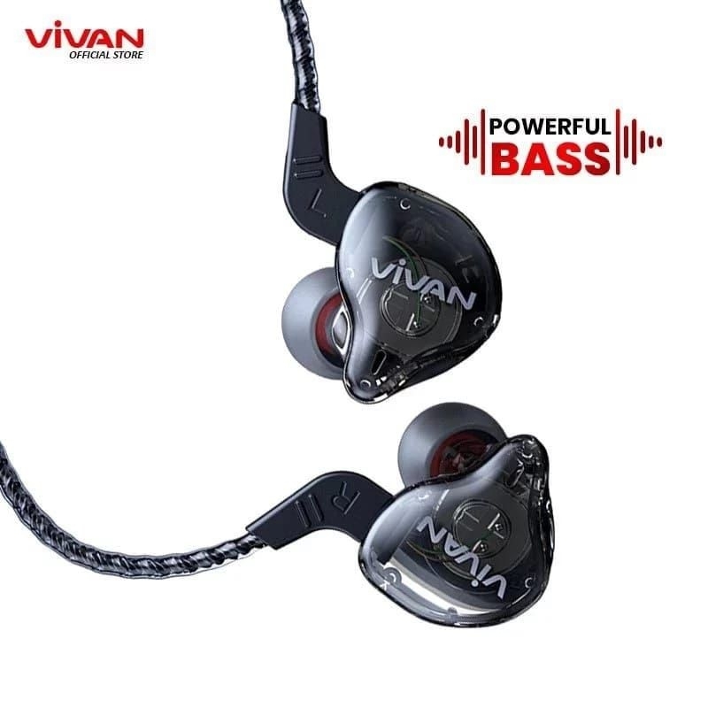 Q15 HEADSET VIVAN / EARPHONE IN EAR KABEL STEREO POWERFULL BASS WIRED Q15 BLACK GARANSI 1/HEADSET VI