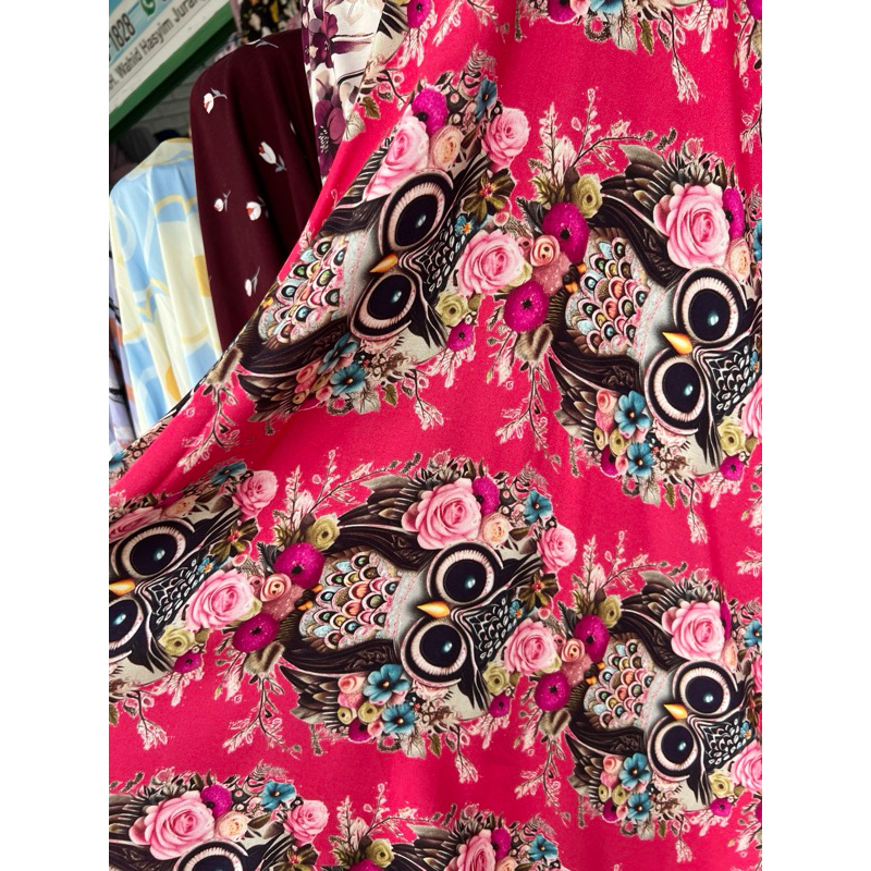 kain katun rayon viscose premium motif burung hantu terbaru best seller