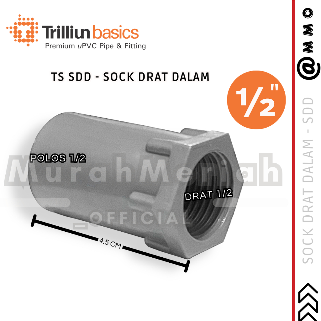 SOCK DRAT DALAM SDD 1/2 INCH TRILLIUN TS - FAUCET SOCKET AW 0.5 DIM FITTING PVC