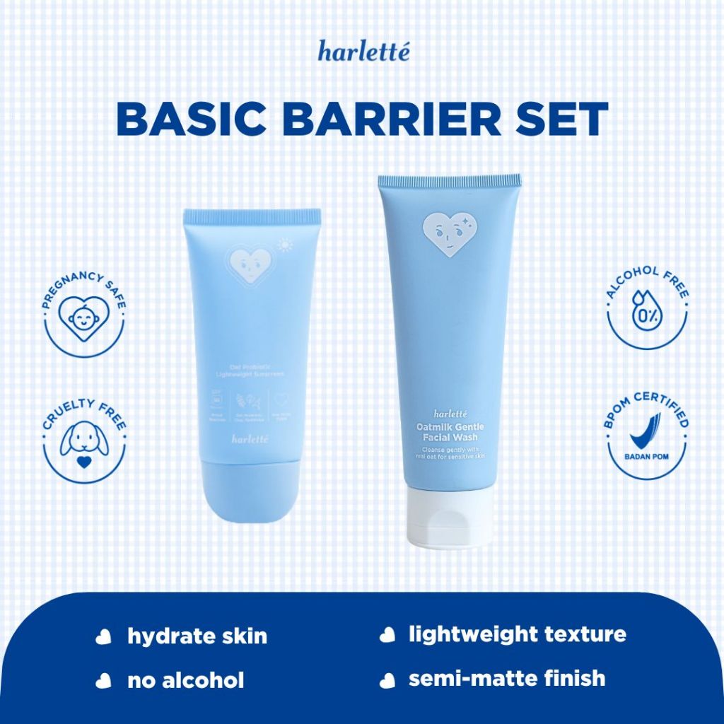 [2 PCS BUNDLING SUNSCREEN] Harlette Oat Probiotic Lightweight Sunscreen 40 g + Oatmilk Gentle Facial