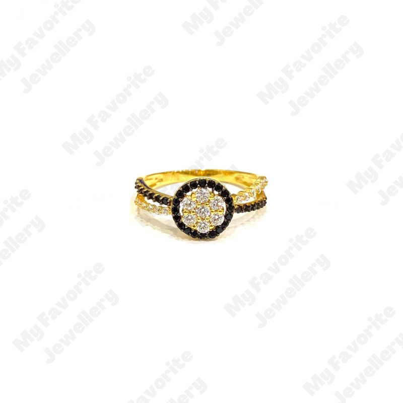 Cincin Permata Hitam Putih Uk12.5 Emas Asli Kadar 875