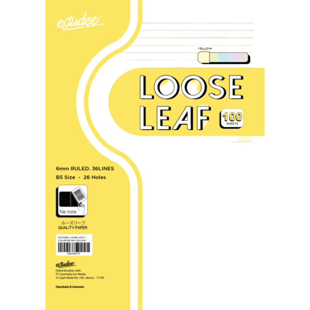 

Gramedia - Estudee - Loose Leaf Motif Garis Ukuran B5 Warna Kuning Isi 100 Lembar