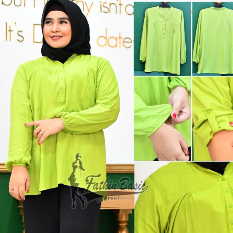 Super Mutu  Blus Polos Ijo Muda  Blouse Polos Rayon  Lime Lime green  ijo stabilo  Baju Adem  Fathin