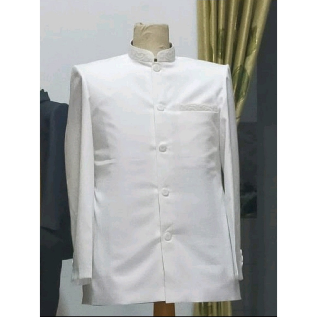 Jasko Tasik Original Putih Tulang Wol Novus Jas Koko Pria Bordir Senada Kerah Saku By Jasco Tasik