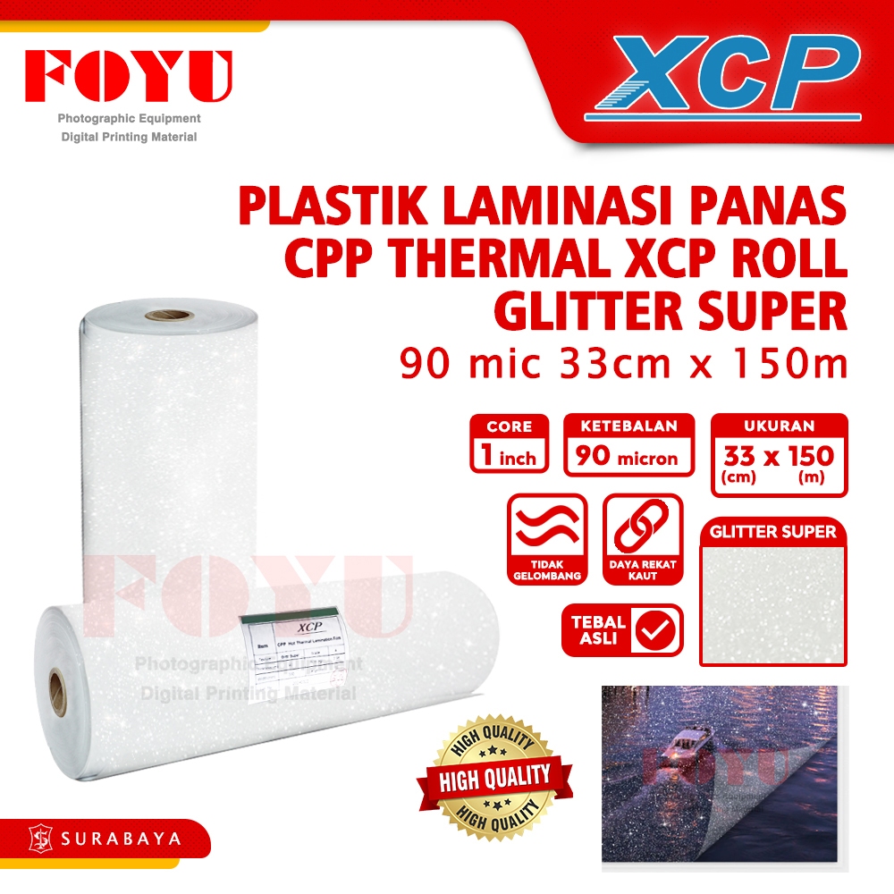 

Plastik Laminasi Laminating Film Hot Panas CPP Thermal XCP Roll Gulungan Album Kertas Foto Photo Paper Digital Printing Undangan ID Card Buku Kemasan Poster Brosur Art Paper Packaging 90 Micron Glitter Super Bintang Sparkling 33 cm x 150 meter