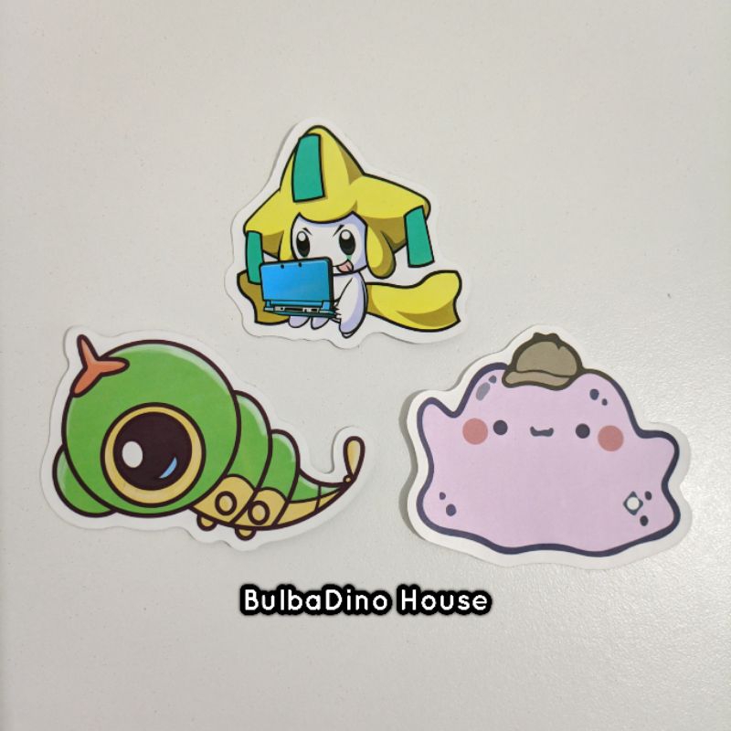 

Custom Stickers Stiker Pokemon Set of 3 : Caterpie + Ditto + Jirachi