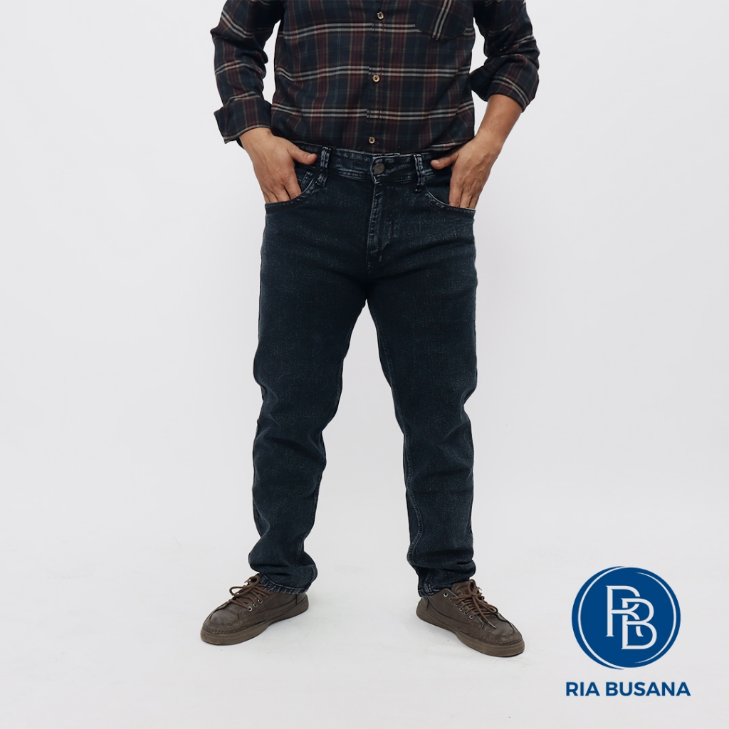 Ria Busana - Roxeld - Celana Panjang Kasual Jeans Dewasa Pria Polos Stretch Abu Art. PPR73919LSL