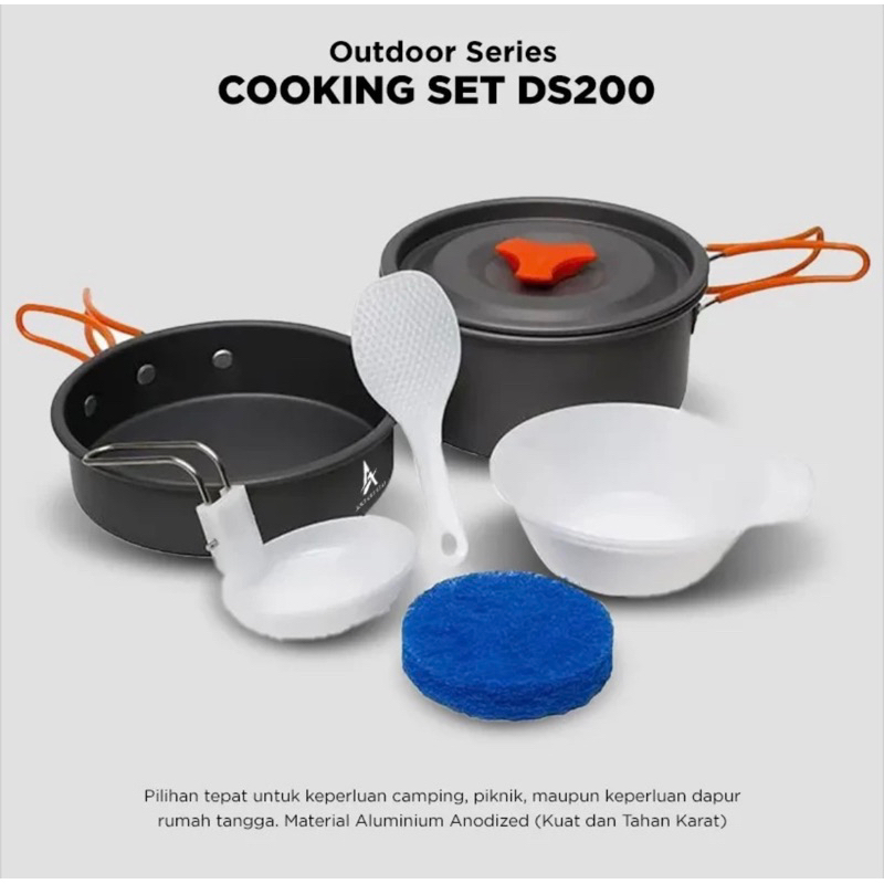 Alat Masak Panci Kemping Gunung. Cooking Set DS200 Camping Nesting 1-2 Person Outdoor