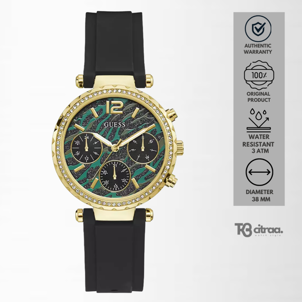 jam tangan fashion wanita guess Solstice analog strap rubber silicone cewek chronograph multifunctio