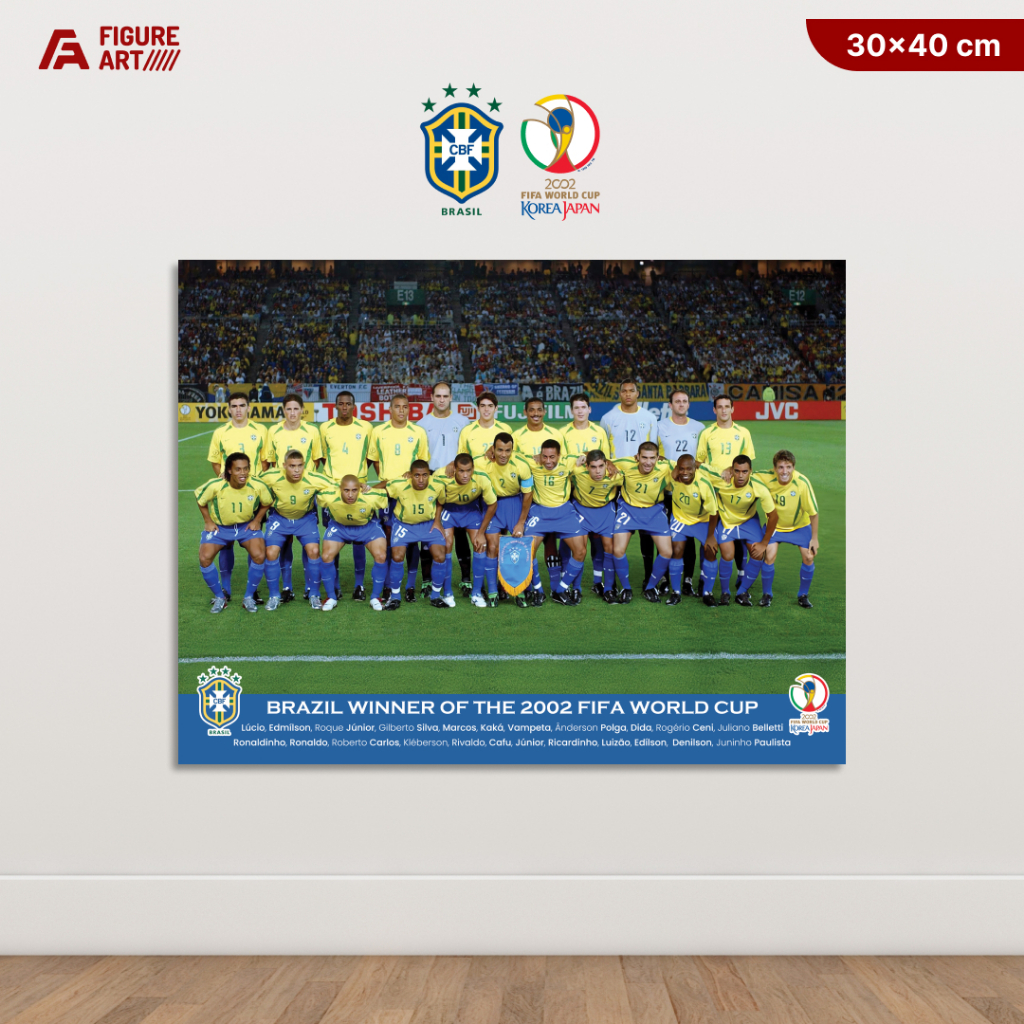 Poster Kayu Starting Line Up Timnas Brazil Final Juara FIFA WORLD CUP Korea Japan 2002