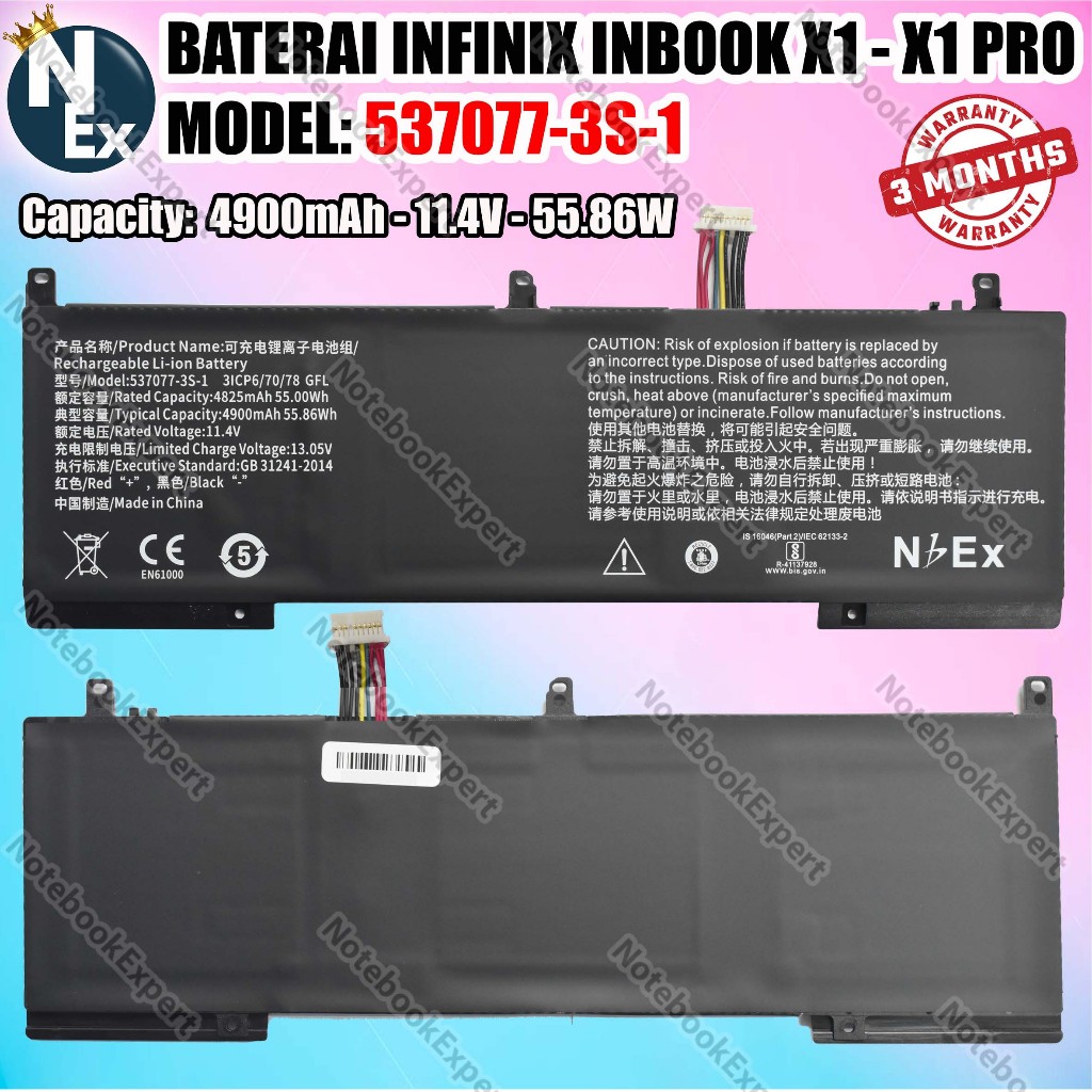 Battery Baterai Laptop Infinix Inbook X1 Pro i3 i5 i7 537077-3S-1