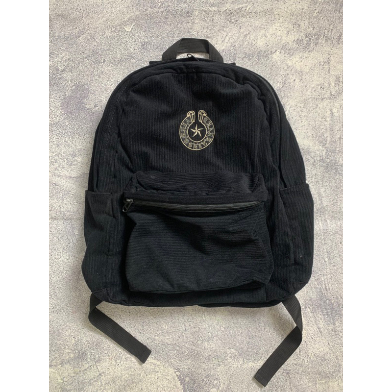 Vintage Black 'Thanksinsomnia' Corduroy Backpack