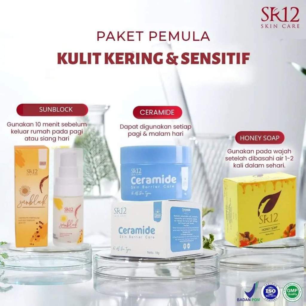 PAKET PEMULA SR12 UNTUK KULIT KERING & SENSITIF, BASIC SKINCARE SR12 MELEMBABKAN MENGHIDRASI