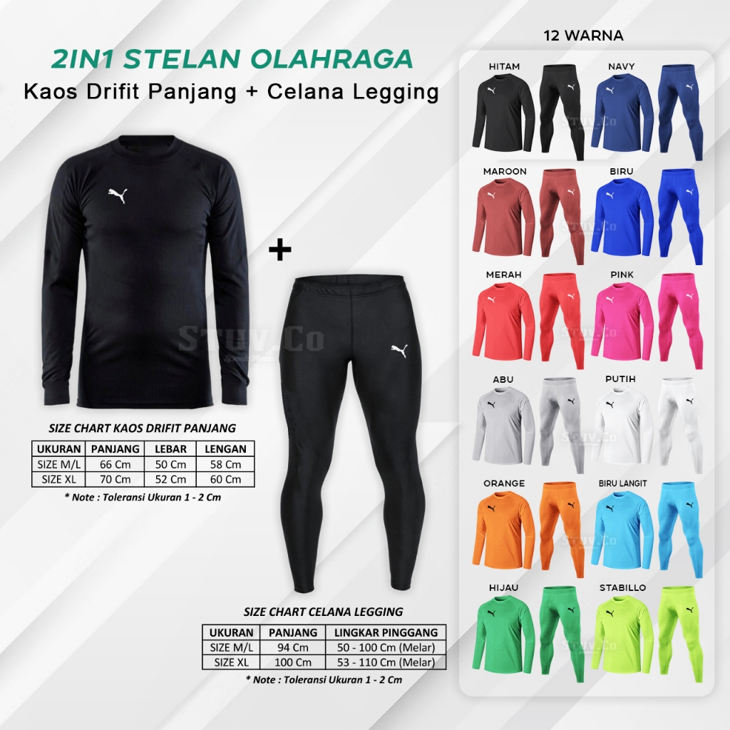 2IN1 PAKETAN STELAN KAOS PANJANG DRYFIT CELANA LEGGING PANJANG OLAHRAGA SEPAKBOLA FUTSAL FITNESS GYM
