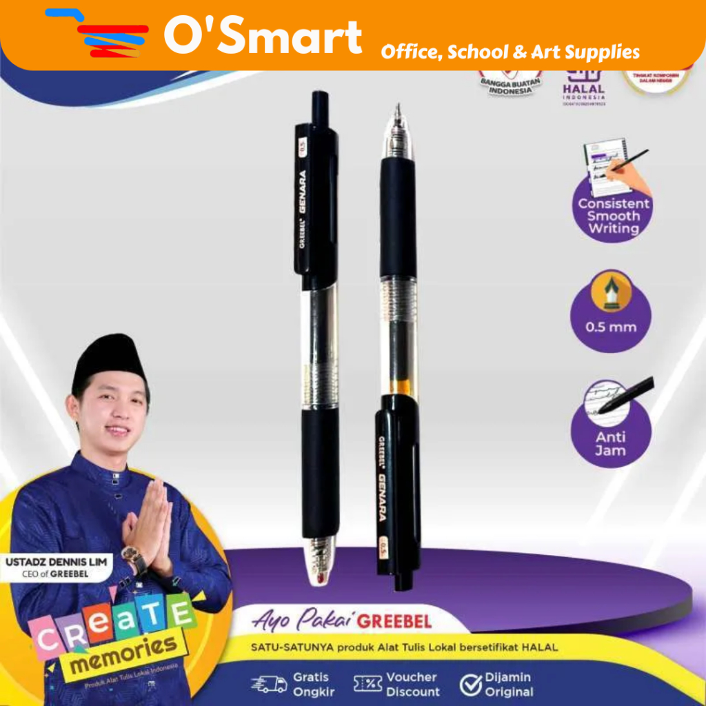 

GREEBEL Pena Gel Pen Genara GP-508 Hitam (12 Pcs/Kotak)