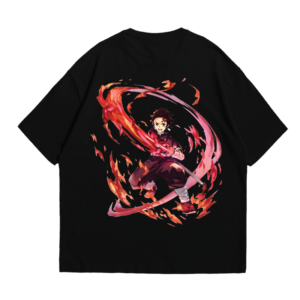 Bandist| Kaos Cotton 100% Baju Oversize Cowok Cewek TANJIRO API MERAH BDS-07