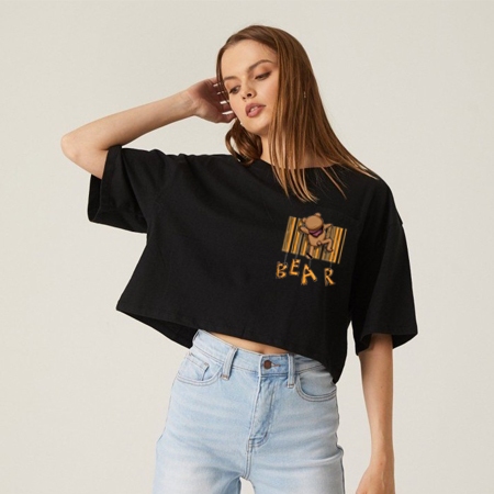 JELINE - KAOS CROP TOP BEAR BARCODE / CROP OVERSIZE WANITA
