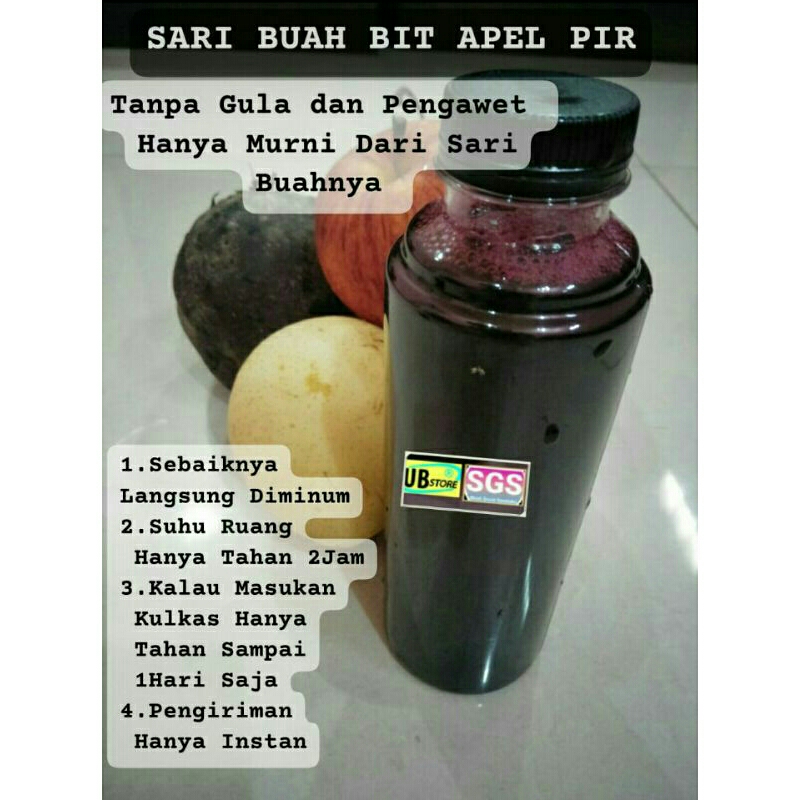 

Sari Buah Bit Apel Pir 1 Botol 250ml- Sari Buah Murni Tanpa Gula Dan Pengawet