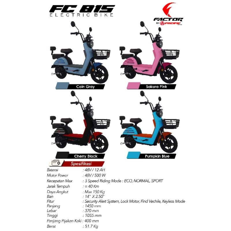 SEPEDA LISTRIK PACIFIC  FACTOR FC 815 MURAH BERGARASI / ElEKTRIK BIKE PACIFIC FACKTOR FC 815 500 WAT