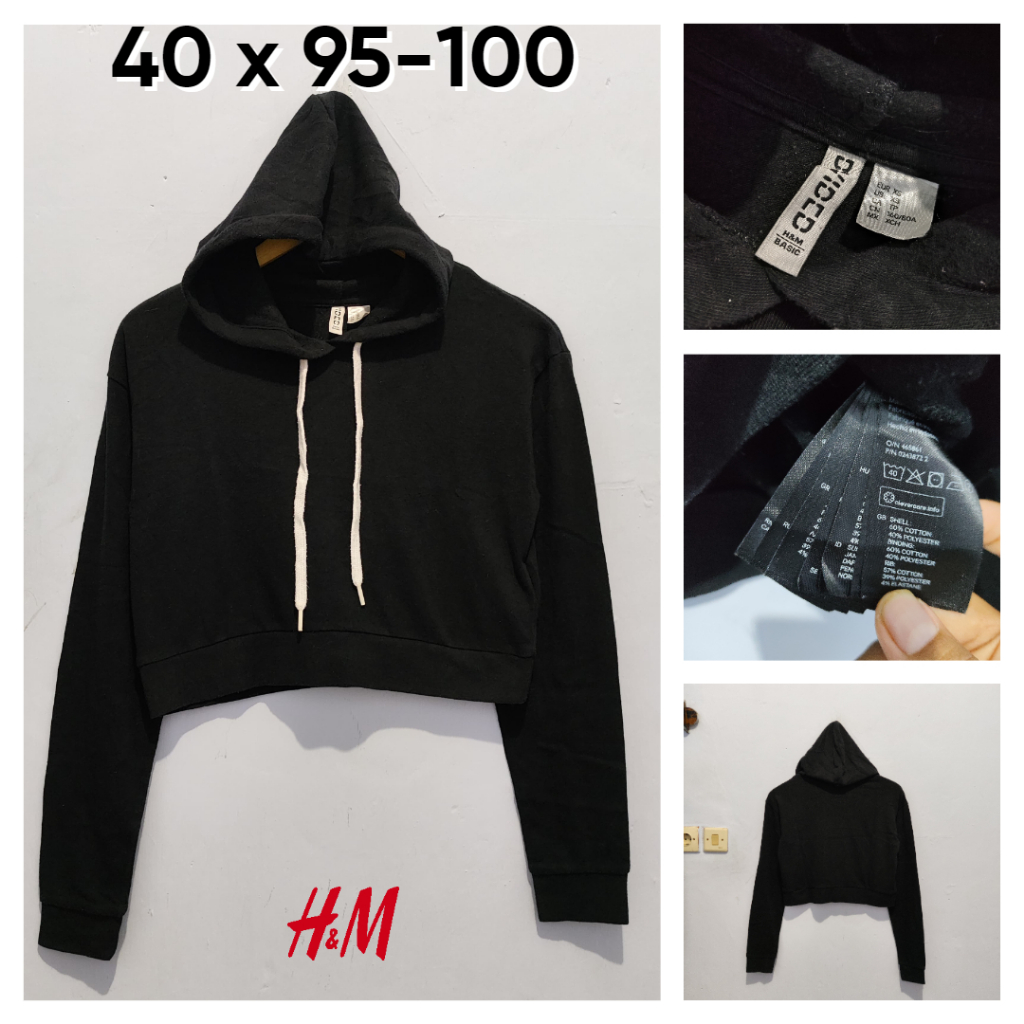 Hoodie Crop H&M Divided Hitam Size S Wanita BC147
